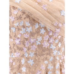 One-shoulder long dress with multicolor embroidery