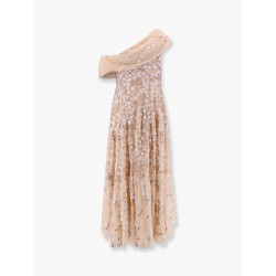 One-shoulder long dress with multicolor embroidery
