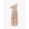 One-shoulder long dress with multicolor embroidery
