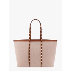 Canvas and leather shoulder bag with iconic studs