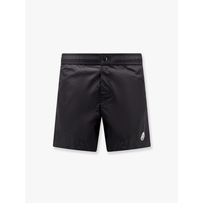 Nylon swim trunk with frontal logo patch