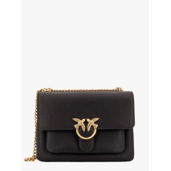 Leather shoulder bag with metal love birds buckle