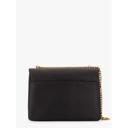 Leather shoulder bag with metal love birds buckle