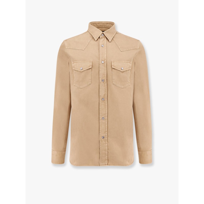 Cotton shirt with pockets and stitching