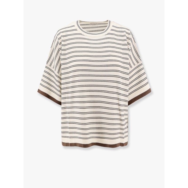 Wool and cashmere sweater with striped motif