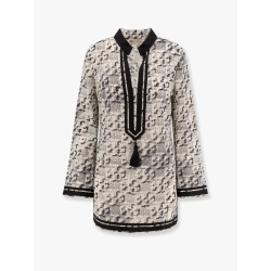 Silk and cotton tunic with pixelated logo print