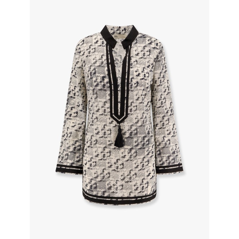 Silk and cotton tunic with pixelated logo print