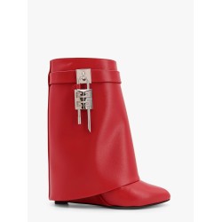 Shark lock leather ankle boots with covered wedge heels