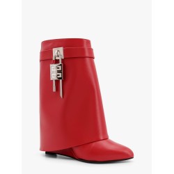 Shark lock leather ankle boots with covered wedge heels