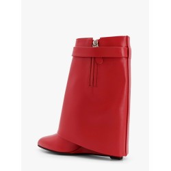 Shark lock leather ankle boots with covered wedge heels
