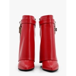 Shark lock leather ankle boots with covered wedge heels