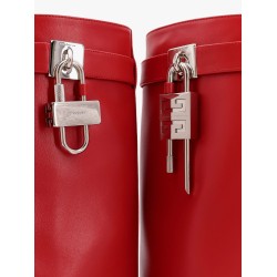 Shark lock leather ankle boots with covered wedge heels