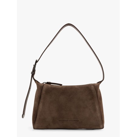 Suede and leather shoulder bag with monili detail