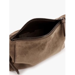 Suede and leather shoulder bag with monili detail
