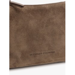 Suede and leather shoulder bag with monili detail