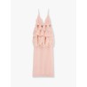 Linen and silk long dress with embroidered flounces