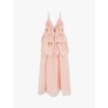 Linen and silk long dress with embroidered flounces
