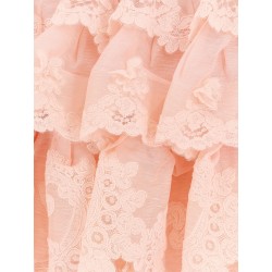 Linen and silk long dress with embroidered flounces