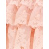 Linen and silk long dress with embroidered flounces
