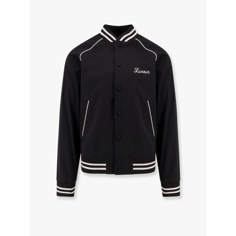 Shiny cotton bomber with laneus embroidery