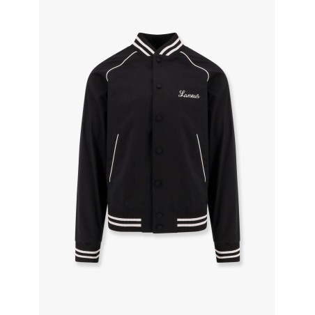 Shiny cotton bomber with laneus embroidery