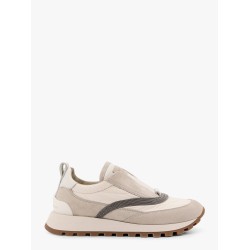Low-top suede and nylon sneakers with monili details