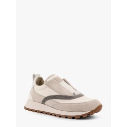 Low-top suede and nylon sneakers with monili details