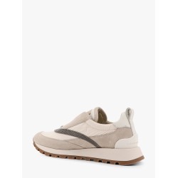 Low-top suede and nylon sneakers with monili details
