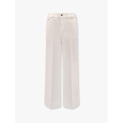 White denim trouser with gucci rosso ancora tag