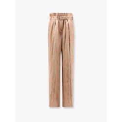 Damasked linen and viscose trouser with belt