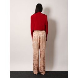 Damasked linen and viscose trouser with belt