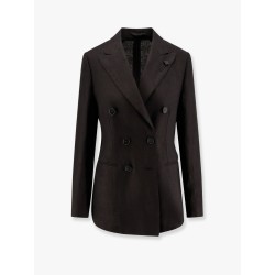 Adamsf linen blazer with iconic brooch