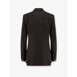Adamsf linen blazer with iconic brooch