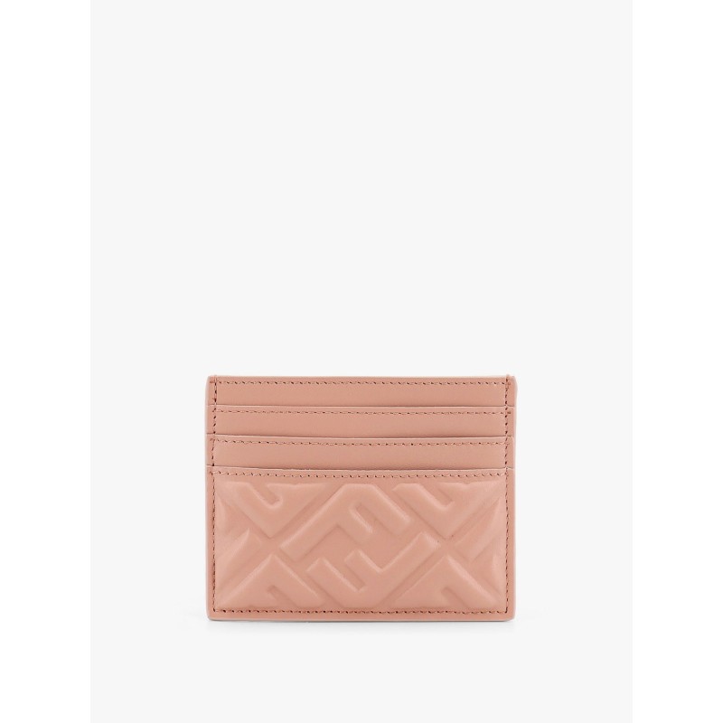 Leather card holder with all-over ff motif
