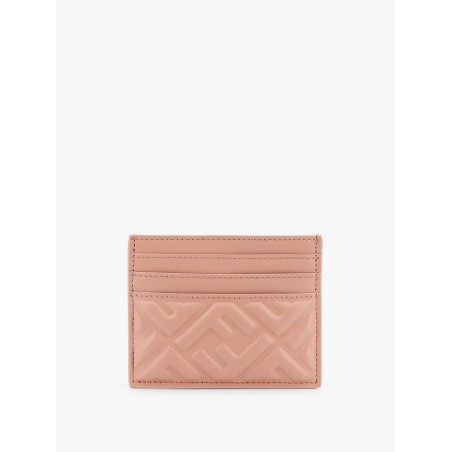 Leather card holder with all-over ff motif