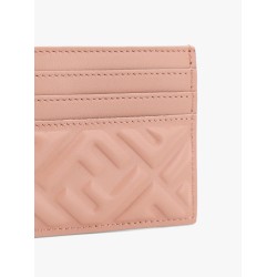 Leather card holder with all-over ff motif