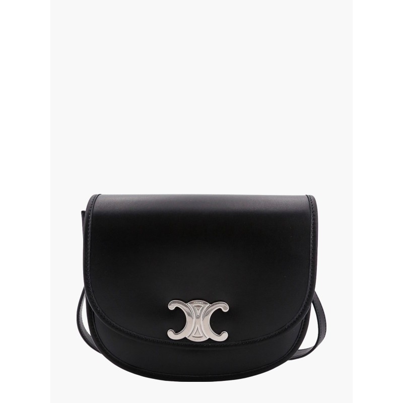 Leather shoulder bag with metal triomphe logo