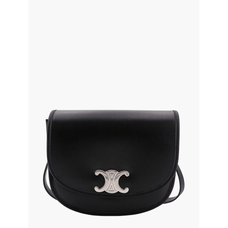 Leather shoulder bag with metal triomphe logo