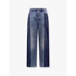 Patchwork denim jeans with gucci rosso ancora