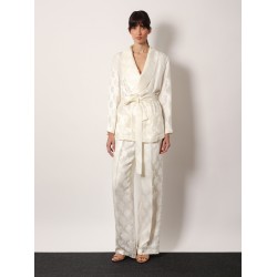 Jacquard silk trouser with floral motif