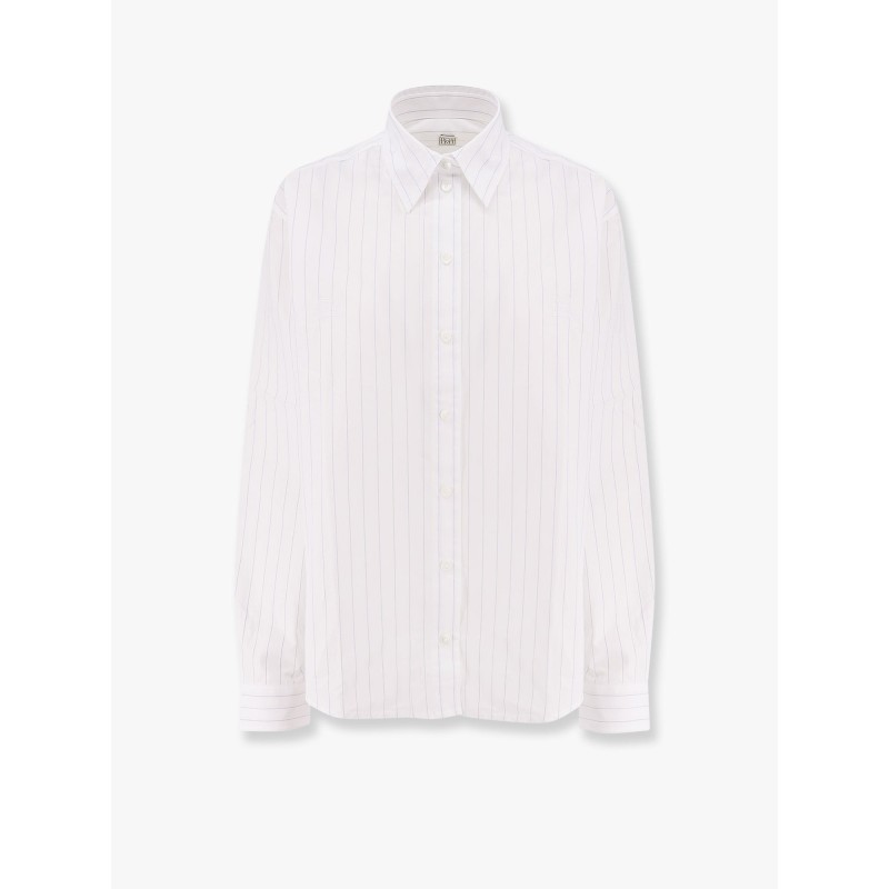 Striped organic cotton shirt with monogram embroidered logo