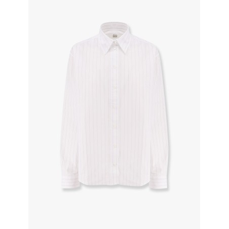 Striped organic cotton shirt with monogram embroidered logo