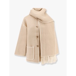 Wool blend coat with scarf and embroidery