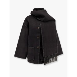 Wool blend coat with embroidery and scarf