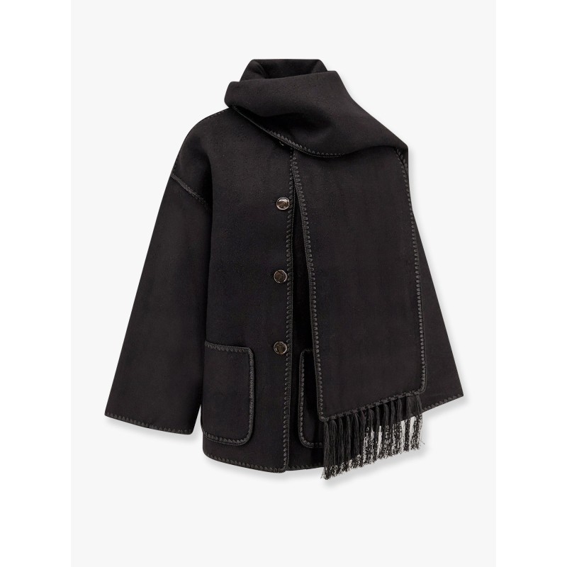 Wool blend coat with embroidery and scarf
