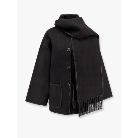 Wool blend coat with embroidery and scarf