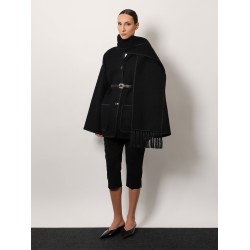 Wool blend coat with embroidery and scarf