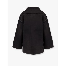 Wool blend coat with embroidery and scarf