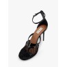 Thong sandals in fishnet and patent leather