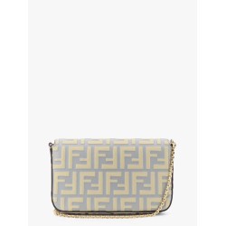 Wallet on chain leather shoulder bag with FF embossed motif